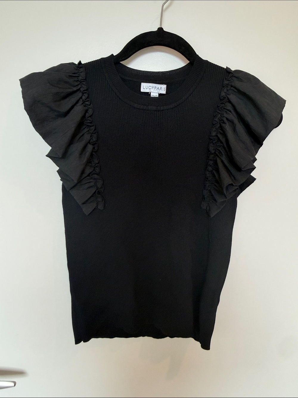 Lucy Paris Black Ruffle Sleeve Top - Size M